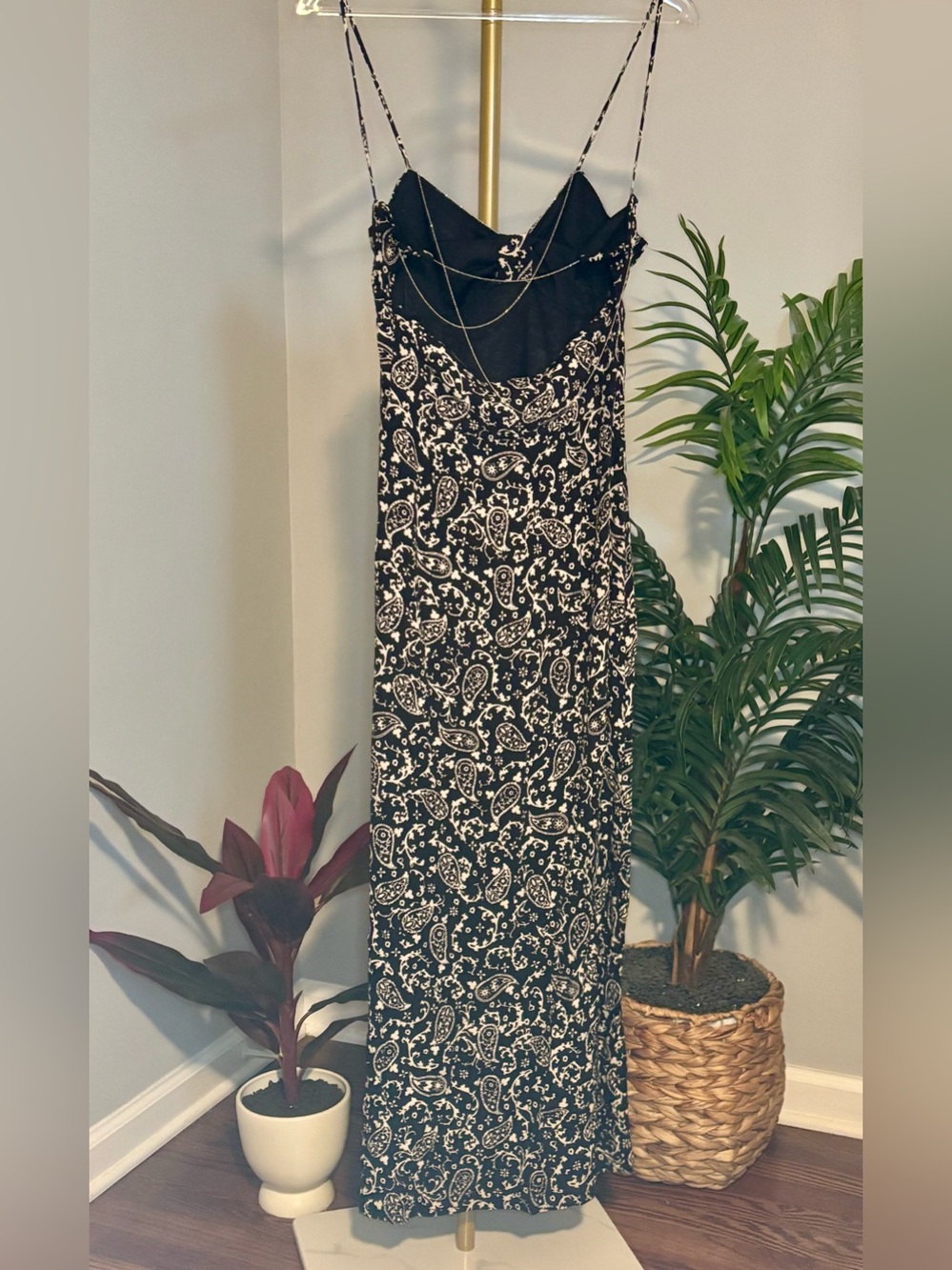Zara Black and White Paisley Maxi Slip Dress NWT